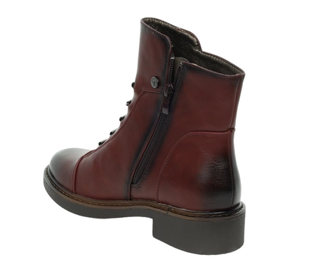 Bordowe botki damskie eleganckie na płaskim obcasie Jezzi