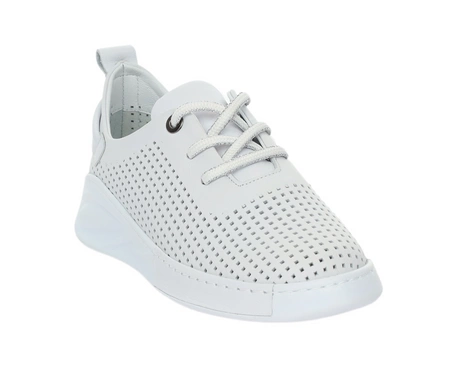 Białe skórzane adidasy damskie ażurowe półbuty sportowe MODO