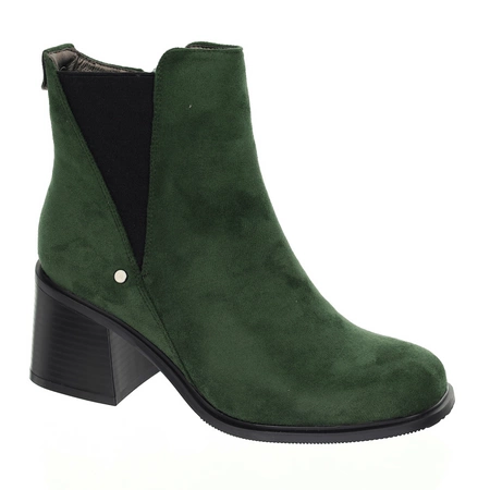 Zielone zamszowe botki damskie zimowe eleganckie i komfortowe Jezzi
