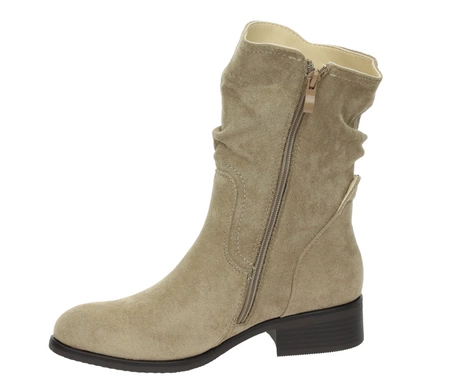 Beżowe zamszowe botki płaskie do połowy łydki Florina