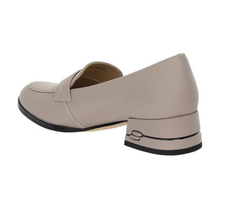 Szare skórzane półbuty damskie wsuwane lordsy na niskim obcasie VINCEZA