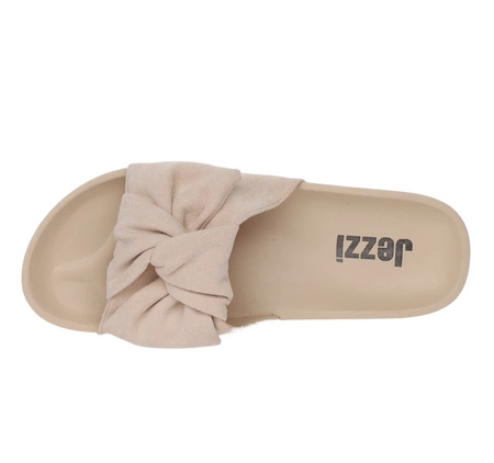 Klapki damskie beżowe z kokardą Jezzi