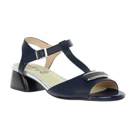 Granatowe eleganckie sandały damskie na niskim obcasie Jezzi