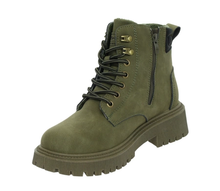 Ciemnozielone traperki dobrze ocieplone buty zimowe WORKERY