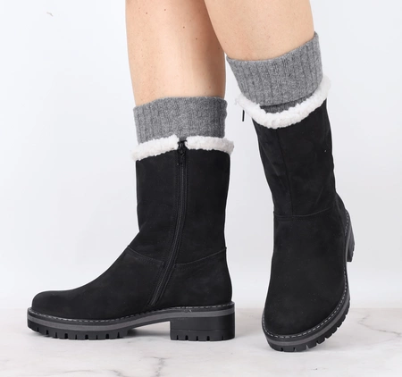Czarne płaskie kozaki botki wełniane wysokie Emu Polskie Gino Fabiani