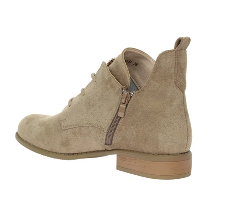 Beżowe płaskie botki damskie na zamek na wiosnę ze skórzaną wkładką Jezzi