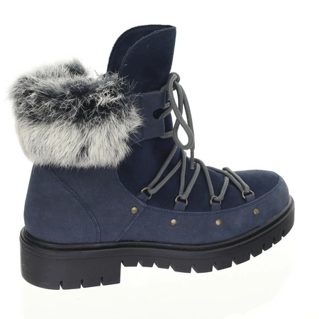 Granatowe śniegowce z futerkiem botki płaskie damskie Jezzi