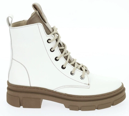 Białe trapery damskie zimowe ze skóry naturalnej Polskie Gino Fabiani