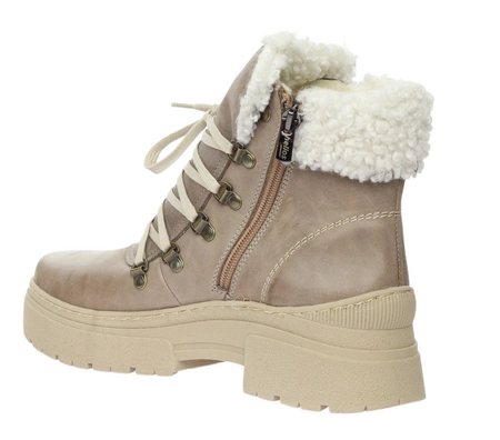 Beżowe eleganckie botki damskie zimowe skórzane Helios