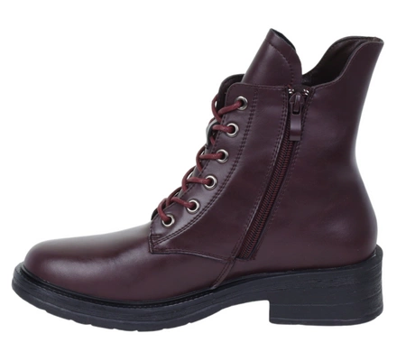 Bordowe botoki damskie ocieplane traperki zimowe klasyczne Jezzi