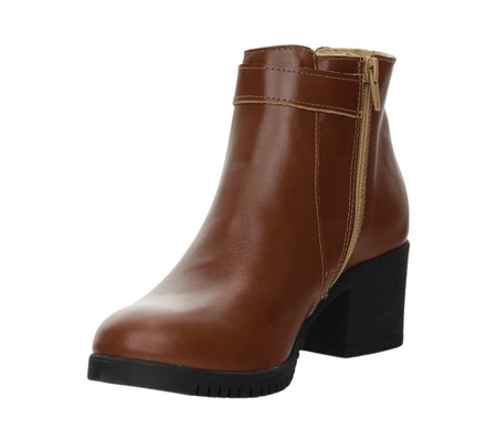 Brązowe czekoladowe półbuty zimowe damskie na obcasie ze skóry naturalnej licowej Polskie Gino Fabiani