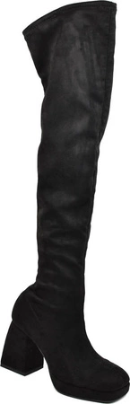 Czarne kozaki zamszowe damskie za kolano na obcasie Azali - Produkt Polski