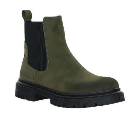 Botki khaki zimowe za kostkę ocieplane na zamek z elastyczną cholewką khakiJezzi