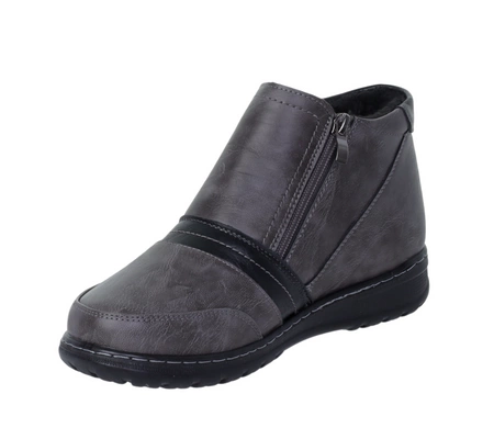 Ciemnoszare trzewiki damskie botki zimowe babcine na dwa zamki UNISOFT