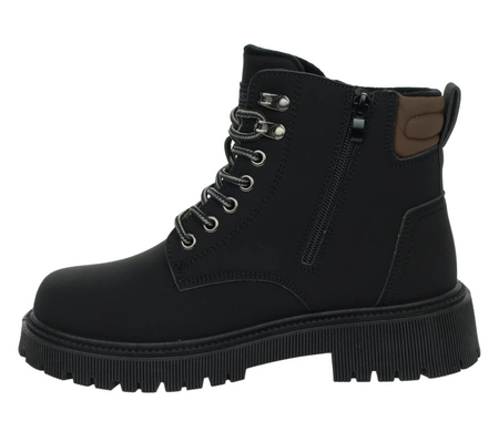 Czarne traperki młodzieżowe ciepłe buty zimowe chłopięce NEWS