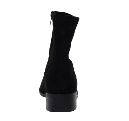 Czarne botki zamszowe na płaskim obcasie eleganckie Jezzi