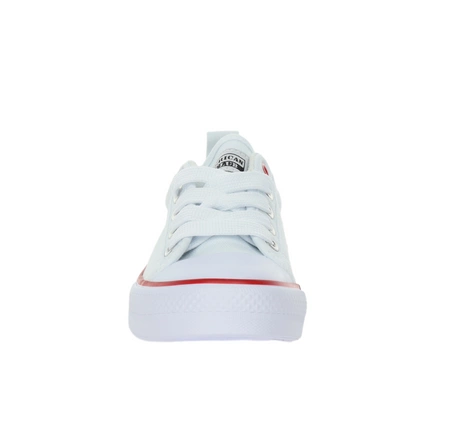 Białe trampki dziecięce sznurowane na białej grubej podeszwie American Club