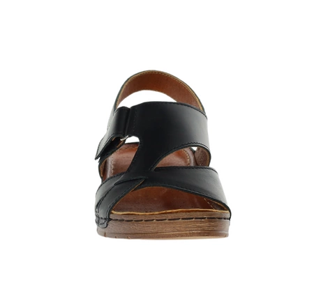 Czarne sandały damskie komfortowe skórzane szyte Gino Fabiani - Produkt Polski