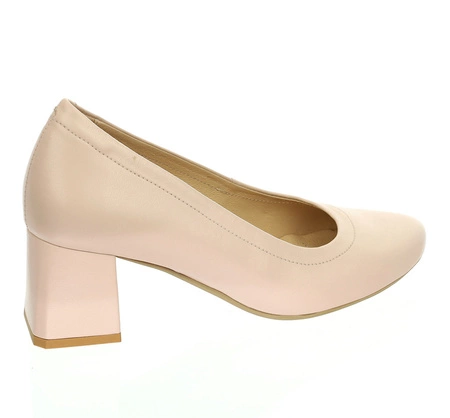 Beżowe czółenka na klocku skórzane z profilowaną wkładką Gino Fabiani