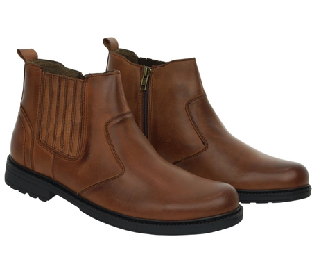 Brązowe skórzane buty zimowe męskie garniturowe sztyblety American Club