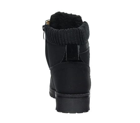 Płaskie czarne buty zimowe na sznurowadła i zamek po boku NEWS