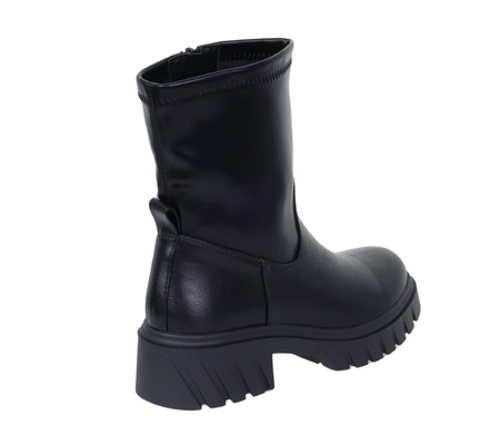 Czarne botki damskie wysokie na grubej platformie licowe Jezzi