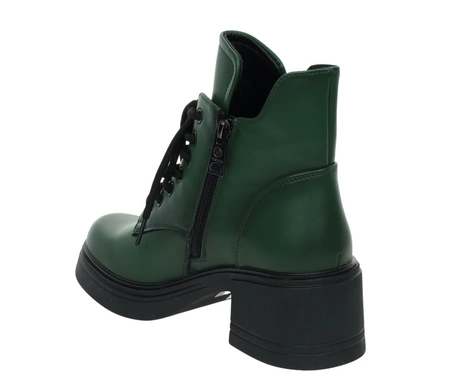 Ciemnozielone botki skórzane na średnim obcasie SEVILA