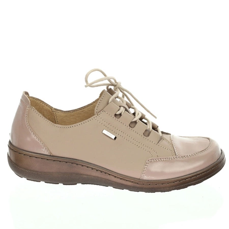 Skórzane półbuty damskie szyte komfortowe beżowe Helios model 408