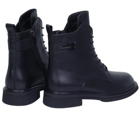 Czarne skórzane botki damskie garniturowe ocieplane sztyblety Gino Fabiani