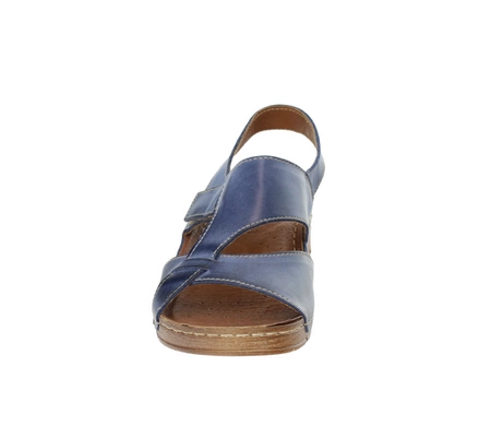 Granatowe skórzane sandały damskie komfortowe szyte na rzepy Polskie Gino Fabiani