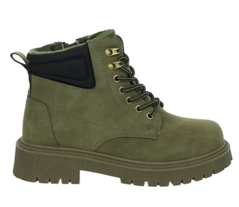 Ciemnozielone traperki dobrze ocieplone buty zimowe WORKERY