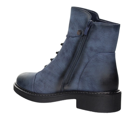 Niebieskie półbuty damskie ocieplane za kostkę na zamek eleganckie Jezzi