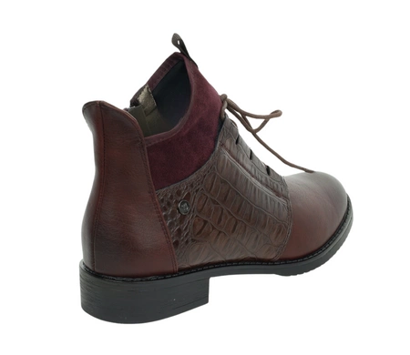 Eleganckie bordowe botki jesienne ocieplane płaskie buty Jezzi