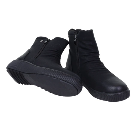 Czarne eleganckie i komfortowe buty zimowe damskie trzewiki ciepłe UNISOFT