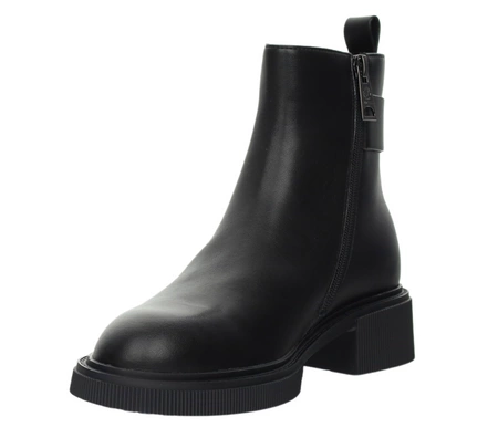 Czarne botki ze skóry licowej ekologicznej na płaskim obcasie Vinceza