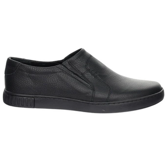 Czarne skórzane półbuty męskie wsuwane garniturowe POLBUT