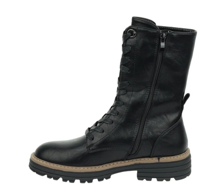 Czarne licowe glany damskie ocieplane trapery eleganckie Jezzi