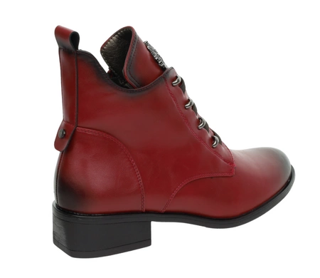 Czerwone botki damskie jesienno-zimowe eleganckie na płaskim obcasie Jezzi