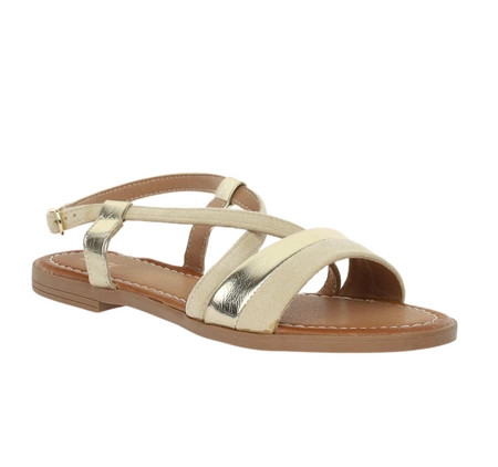 Beżowe płaskie sandały na cienkich paskach Jezzi