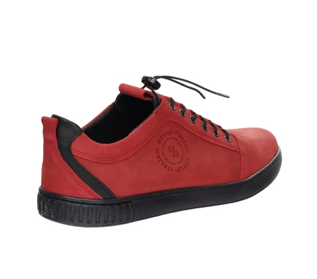 Czerwone skórzane półbuty męskie elegancko-sportowe adidasy POLBUT