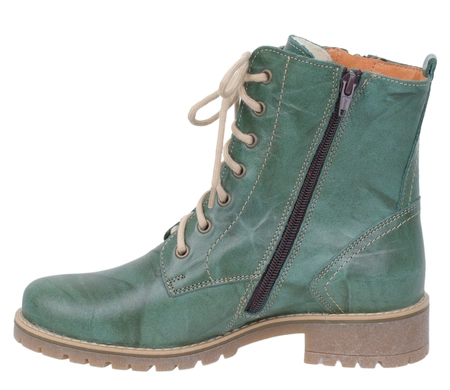 Zielone botki skórzane damskie ocieplane wełną traperki Gino Fabiani