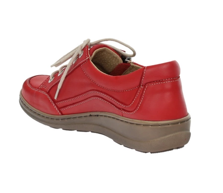 Czerwone półbuty damskie skórzane szyte na zamek i sznurowadła Helios 411