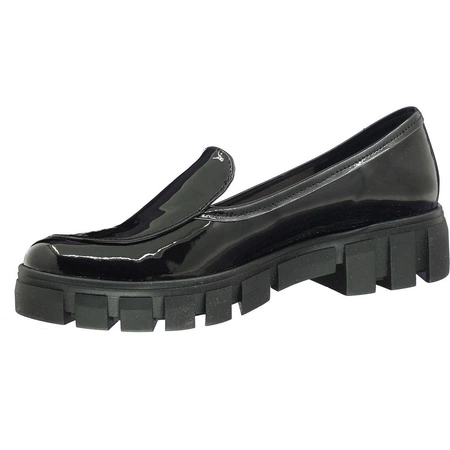 Czarne lordsy damskie lakierowane mokasyny Azali - Polski Produkt