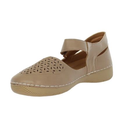 Brązowe komfortowe zabudowane sandały płaskie na rzep Jezzi