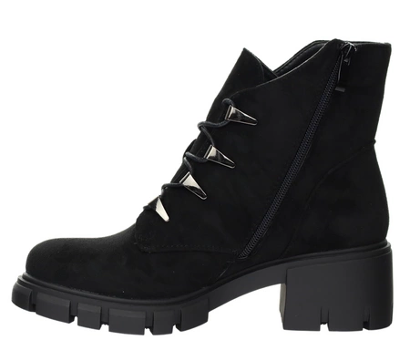 Czarne zamszowe ciepłe botki zimowe damskie rokowe Jezzi