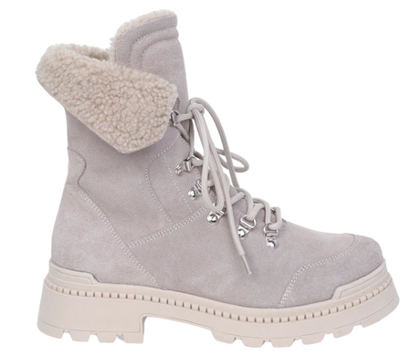 Skórzane botki damskie na grubej podeszwie ciepłe ocieplone wełną Polskie Gino Fabiani