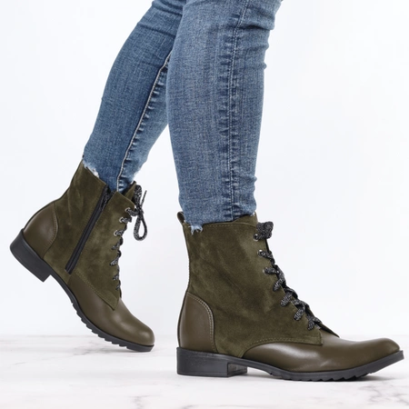 Zielone botki płaskie buty zimowe komfortowe Polskie Azali