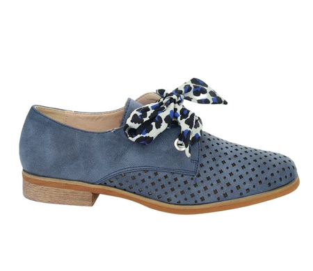 Niebieskie półbuty damskie garniturowe płaskie sznurowane Jezzi