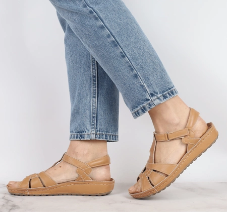 Skórzane sandały damskie płaskie komfortowe Gino Fabiani - Produkt Polski