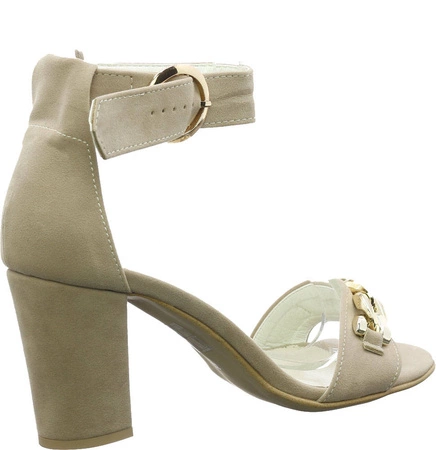 Beżowe sandały damskie zamszowe na słupku Azali - Produkt Polski